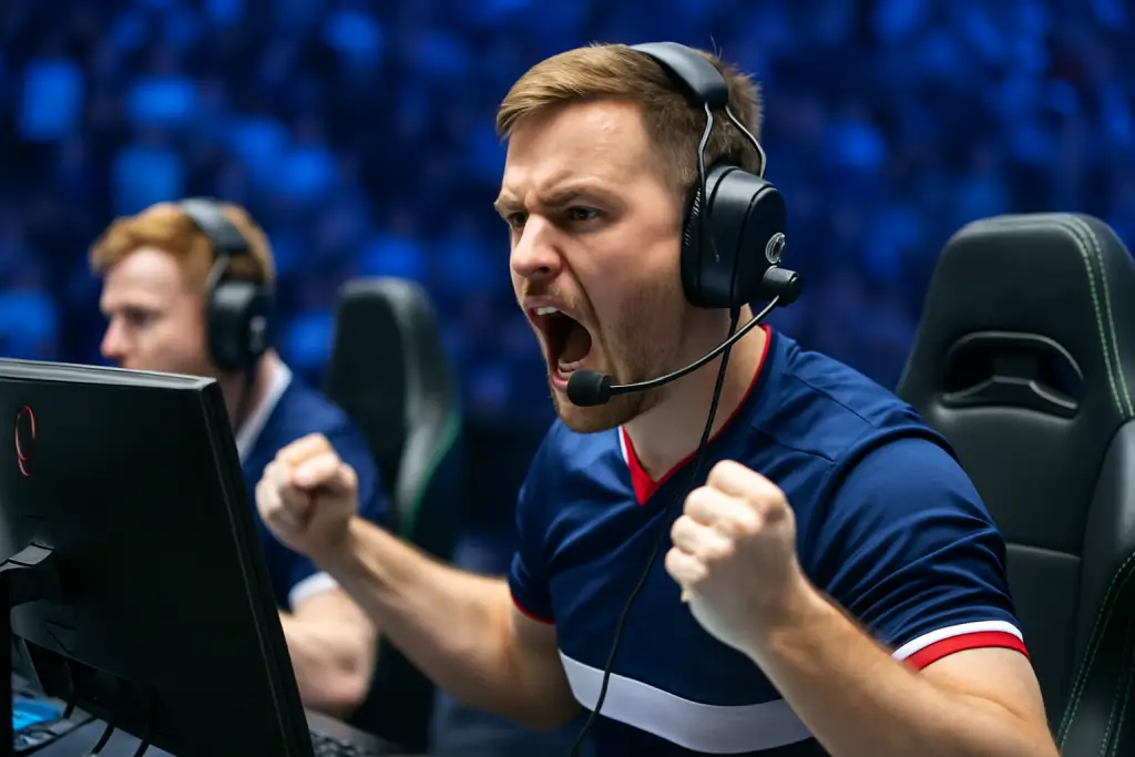 Zawodnik e-sportowy w trakcie emocjonującego meczu CS:GO podczas IEM Cologne 2025