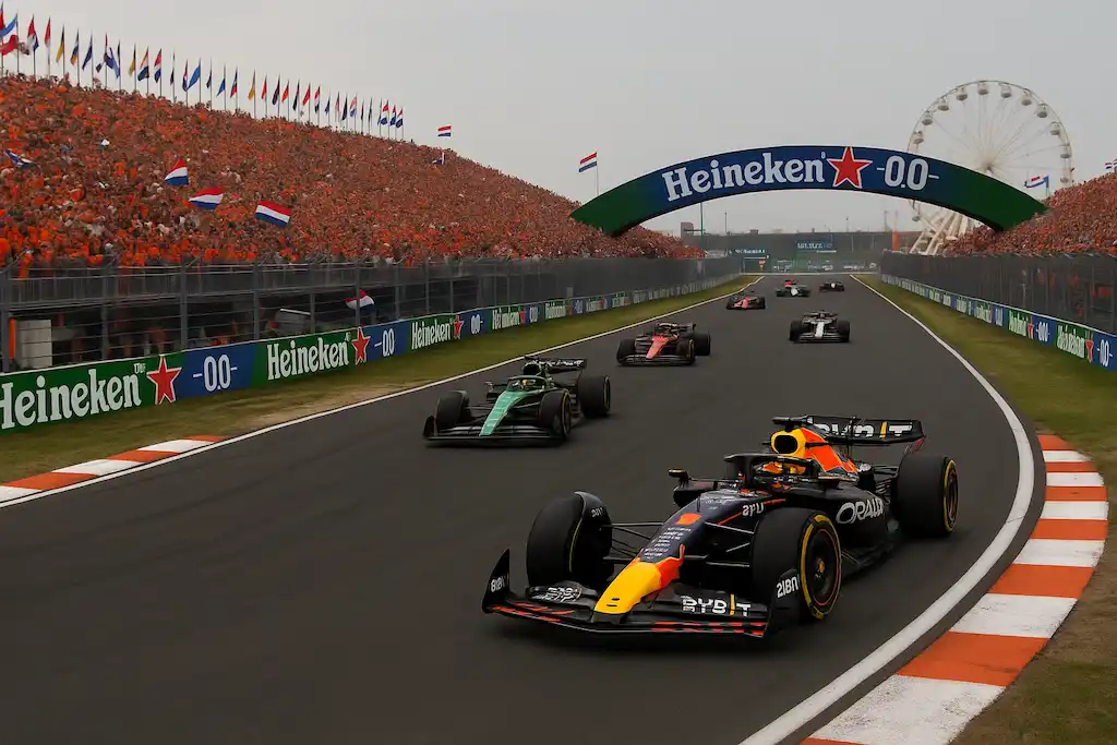 Formuła 1 Grand Prix Holandii 2025 – bolidy na torze Zandvoort podczas wyścigu
