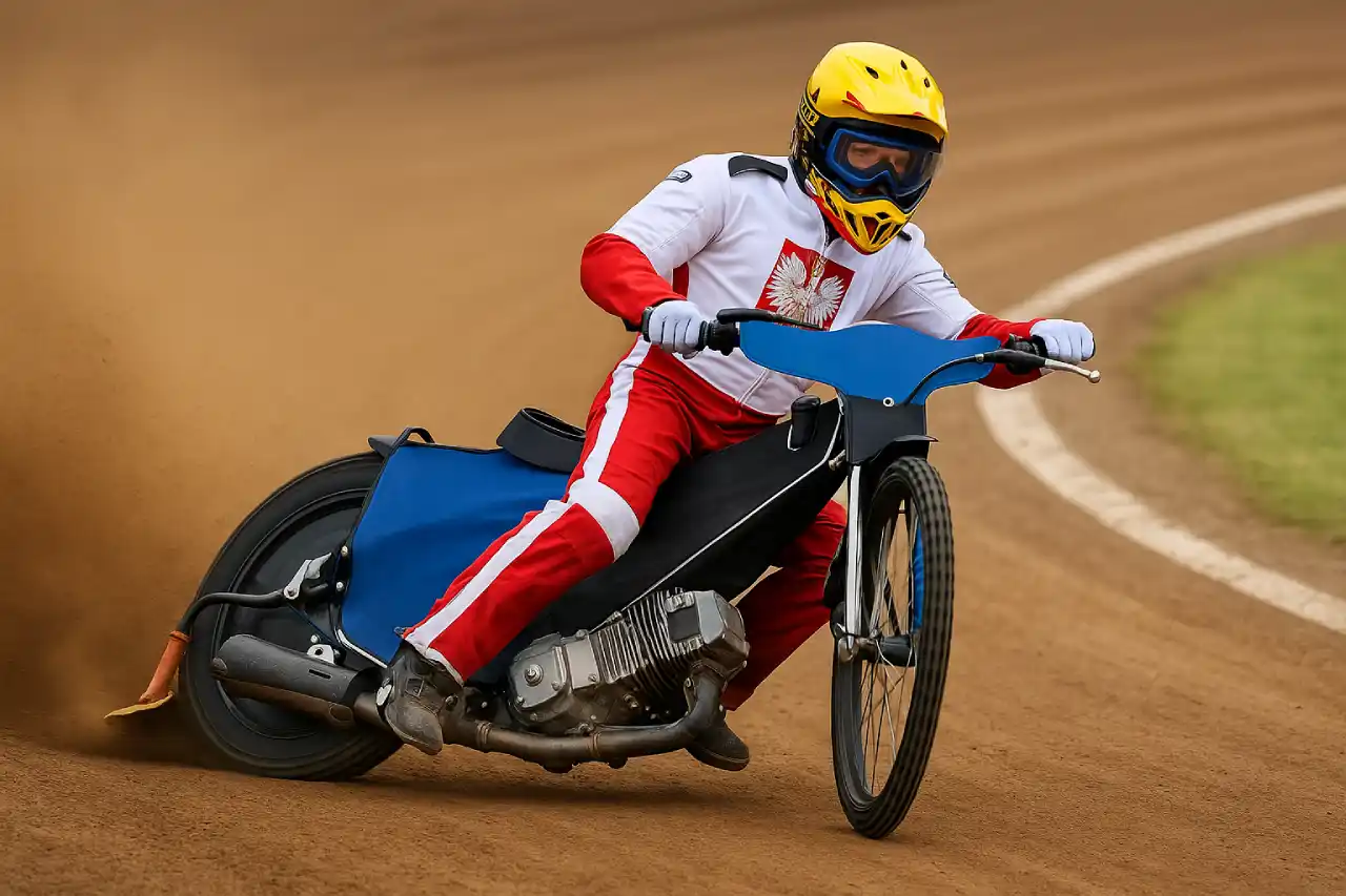 Żużlowiec reprezentacji Polski na motocyklu podczas finału Speedway of Nations 2025 w Toruniu