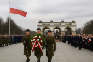 Żołnierze Wojska Polskiego składają wieniec pod Grobem Nieznanego Żołnierza podczas obchodów Narodowego Święta Niepodległości 11 listopada 2025 w Warszawie.