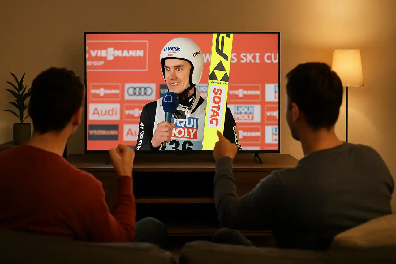 Skoczek narciarski udziela wywiadu po konkursie Pucharu Świata w Klingenthal 2025 – transmisja w telewizji